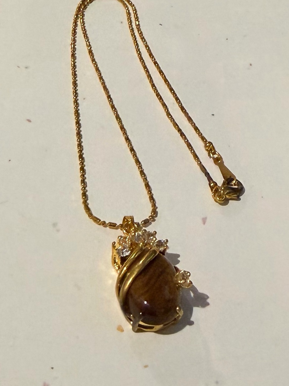 Gold-Tone Brown Stone Pendant Necklace - Women Jewelry